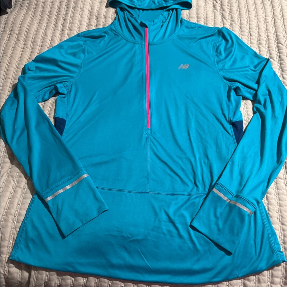 New Balance‎ Women’s Lightning Dry Hooded Half Zip Running Pullover Thumbholes L